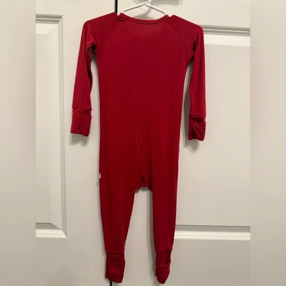 Little Sleepies Solid Red Zippy Used 12-18 months Bamboo Pajama Ripped Knee - Picture 5 of 7